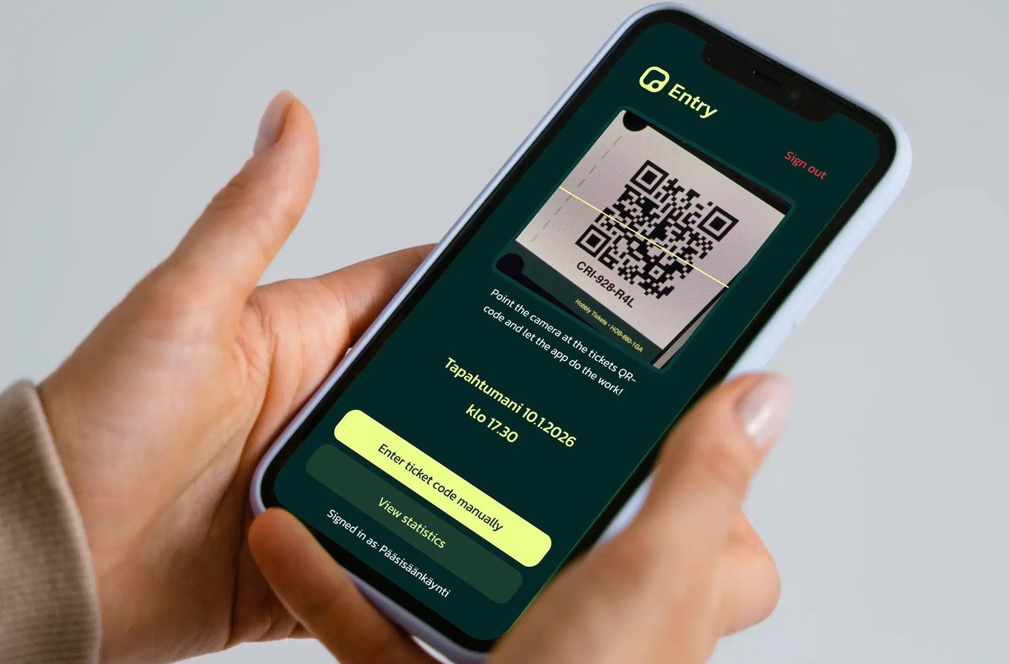 Hobbly Entry -sovelluksen kuvakaappaus